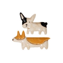 DOG DISHES SET OF 2 CERAMICS 